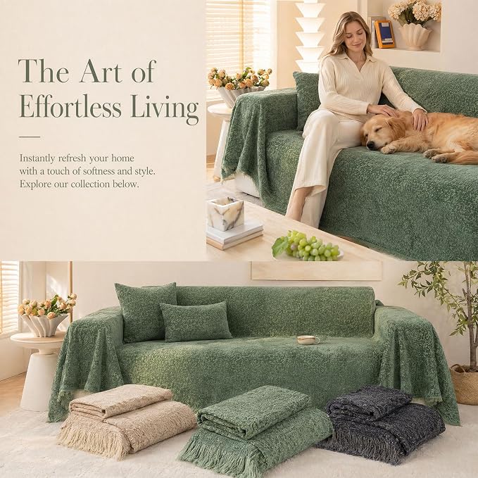 Couch Protector for Dogs,71"x134" Washable Sofa Cover, Green | sectional couch covers,couch cushion covers,sofa covers washable,pet couch cover,couch pads for sofa,waterproof couch covers - Image 2
