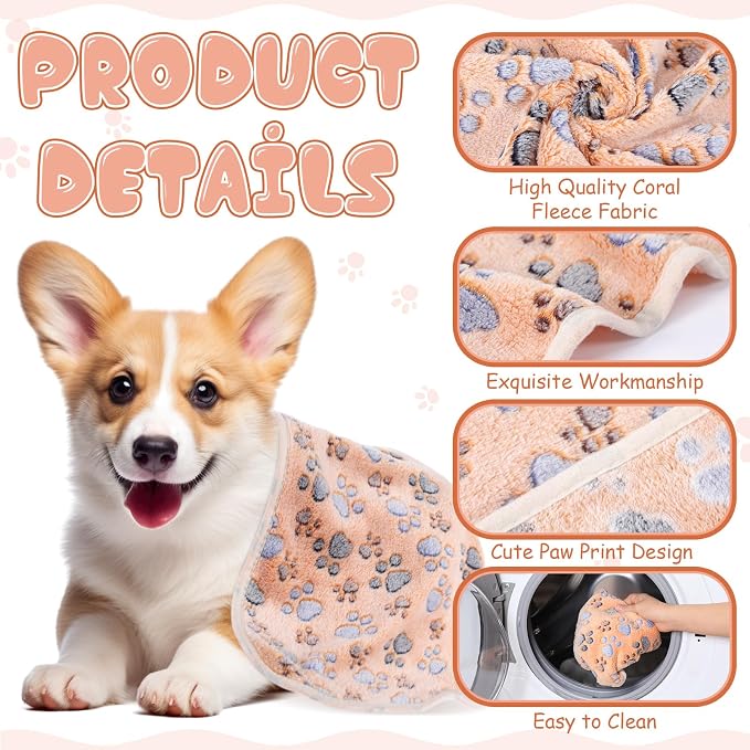 Chumia 40 Pcs Dog Blankets Soft Fluffy Fleece Washable Puppy Sleep Blankets Small Mat for Pets Throw Warm Bed Mat for Dog Puppy Cat (Brown,Paw) - Image 3
