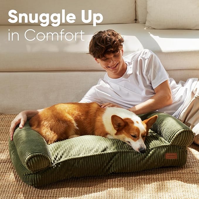 FUKUMARU Dog Couch Bed, Corduroy Cozy Cat Bed, Waterproof, Washable Cover | 28in Orthopedic Dog Beds Sofa for Small Dogs and Large Cats, Cute Warm Cotton Pet Sofa - Image 3