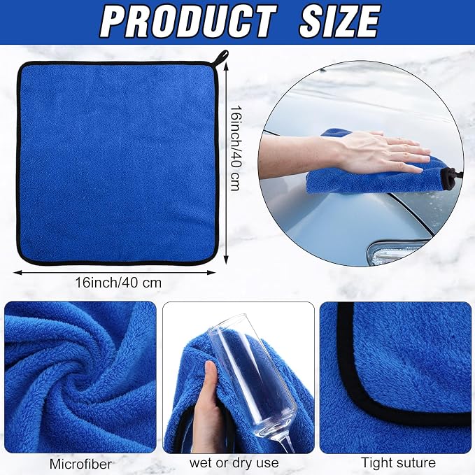 Tallew 80 Pcs Blue Microfiber Towels: 16"x16" Microfiber Drying Towels Bulk Micro Fiber Car Cleaning Cloth for Cars Drying Washing Polishing Cleaning Household Supplies - Image 2