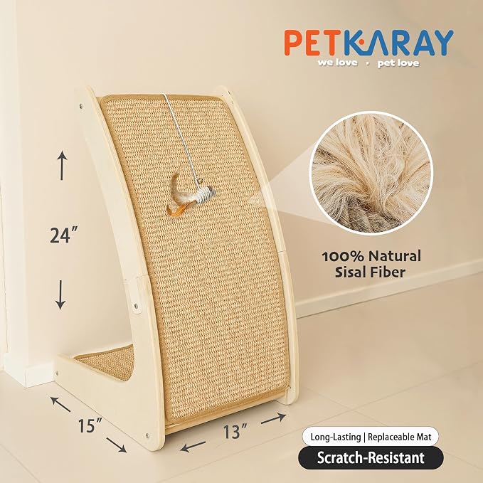 PETKARAY Cat Scratcher, Sisal Cat Scratch Pad, Curved Scratching Board for Indoor Kitty, Floor Mounted Scratcher with Mouse Toy Catnip - Image 2