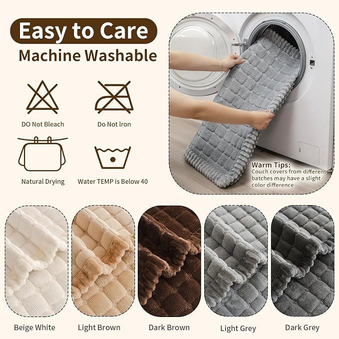 Couch Covers for Sofa Washable, Non Slip Couch Covers for Dogs, Soft Plush Pet Friendly Dog Couch Cover, Plaid Couch Protector for Dogs, Pet Couch Cover for 2-3 Seats(Light Grey,28"×83",1PC) - Image 7