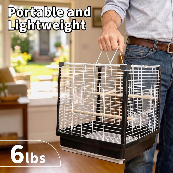 17.5 Inch Small Bird Cage & Travel Carrier – Portable Parrot Cage for Home, Outing, Pet Clinic or Temporary Placement, Suitable for Small Medium Birds Like Parakeets Conures Lovebirds Cockatiels - Image 4