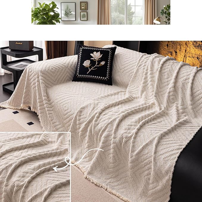 ROOMLIFE Couch Cover 3 Cushion Sofa, Washable Non Slip Furniture Sofa Protector Cover, Soft Chenille Sofa Slipcovers Sectional L Shape Dogs Couch Cover Throw Blanket with Tassels 71''X118'' - Image 7