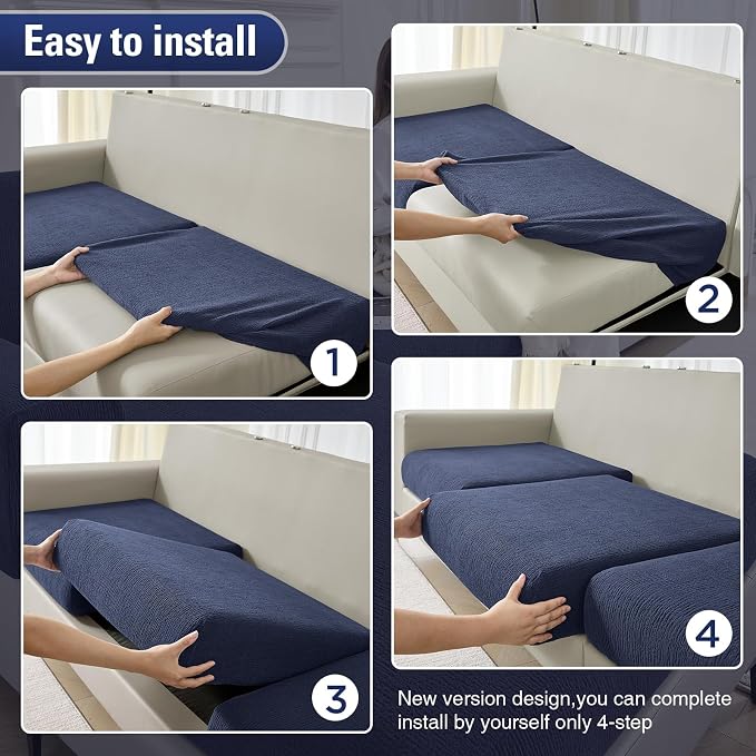 Couch Cushion Covers for Sectional Sofa Stretch Sofa Slipcovers Washable Wear-Resistant Sectional Couch Covers L Shaped Seats Furniture Protectors for Pets(Navy, 3 Seater+1 Chaise) - Image 5