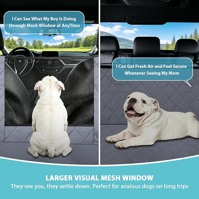 Dog Hammock for Car | Mesh Window & Safety Belt | 100% Waterproof Back Seat Pet Cover for Dogs Safe Travel with Side Door Protectors | Non-Slip, Scratchproof Rear Seat Cover for Cars, SUVs, Trucks - Image 2