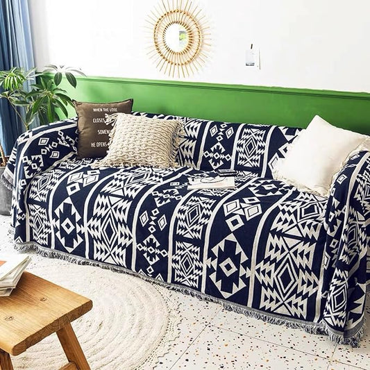 Homcosan Sofa Slipcovers Towel Reversible Cover Cotton Knit Geometrical Couch Cover for 2 Seat Cushion Blanket Sofa Cover Couch Slipcovers with Tassels Couch Protector for Pets, Kids （Large by Homcosan