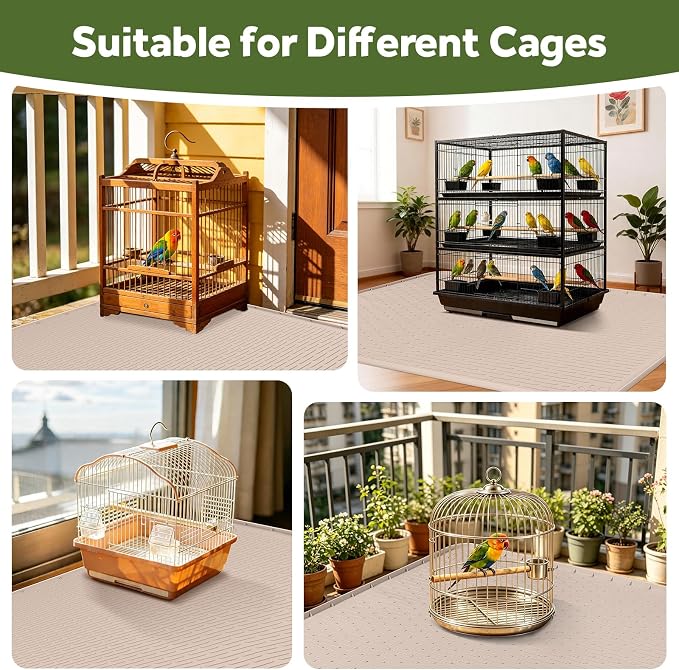 Silicone Bird Cage Mat 50" x 35" Under Crate Floor Protector, Khaki | Extra Large Waterproof Bird Cage Liner with Raised Edges, Non-Slip Under Crate Mat for Dog Cages, Kennels, Reptile Aquariums - Image 6