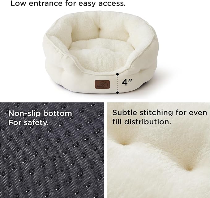 Bedsure Small Dog Bed Washable,Round Cat Beds for Indoor Cats,20in Ivory | Soft Plush Pet Bed,Dog Beds for Small Dogs for Puppy and Kittens,Anti-Slip Bottom,Easy to Clean - Image 4