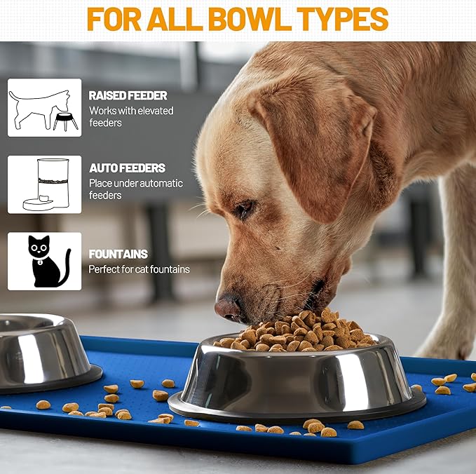 Hubulk Dog Feeding Mat,100% Waterproof Food Grade Silicone Pet Food and Water Bowl Placemat,Dishwasher, High Raised Edge to Prevent Spills,Nonslip Tray to Stop Messes on Floor (19"x12"x0.5", Navy) - Image 6