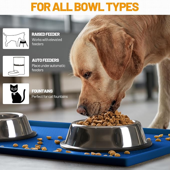 Hubulk Dog Feeding Mat,100% Waterproof Food Grade Silicone Pet Food and Water Bowl Placemat,Dishwasher, High Raised Edge to Prevent Spills,Nonslip Tray to Stop Messes on Floor (32"x24"x1.0", Navy) - Image 6