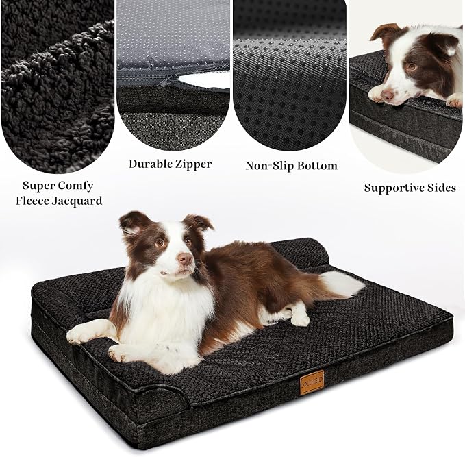 Orthopedic XL Dog Bed Large Sized Dog 48''X30'', Waterproof L Bolster Extra Large Egg Crate Foam Pet Crate Beds with Washable Removable Cover, Non-Slip Soft Pet Couch Mat, Black - Image 4