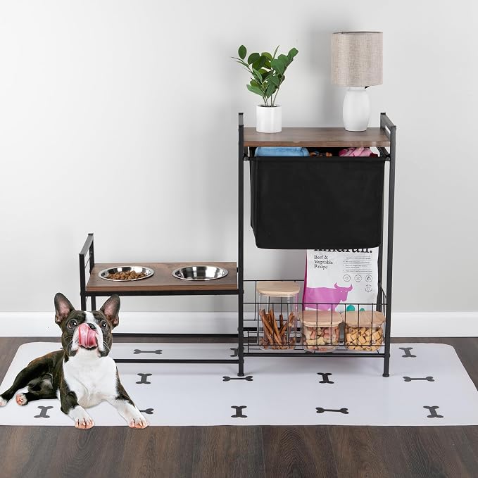 Elevated Dog Bowls with Storage - Elevated Dog Bowl Stand with 3 Adjustable Heights, Toy Bin Basket, and 2 Stainless Steel Bowls - Pet Feeding Station for Small to Large Breeds by PETMAKER (Black) - Image 2