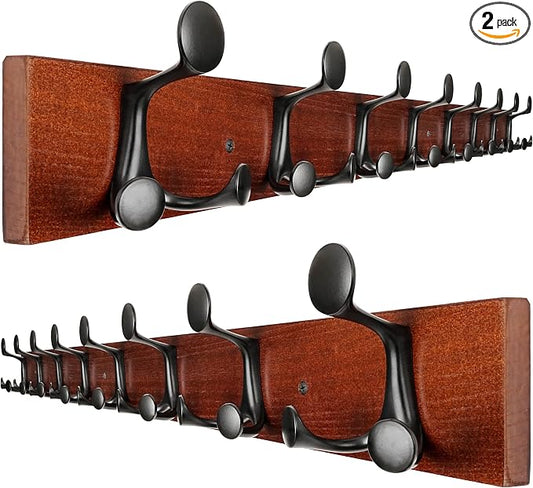 SKOLOO 43-Inch Cherry Wood Coat Rack Wall Mount with 8 Triple Hooks - Ideal for Family Entrances, Classrooms, and Pet Supplies Storage - Perfect Coat Hooks for Wall, Pack of 2 by SKOLOO