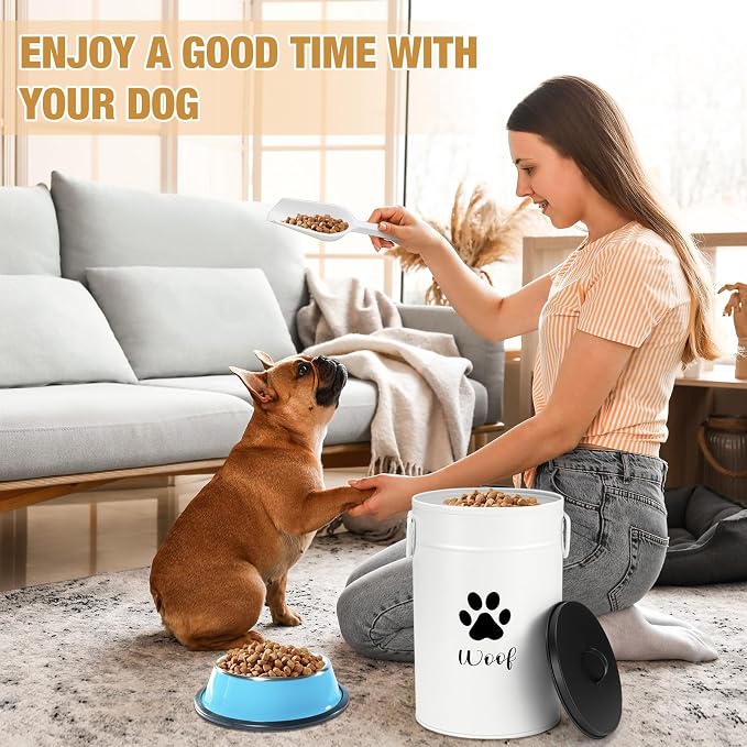 DoubleFill Extra Large 30+14 lb Metal Dog Food Storage Containers Set of 2 Airtight Dog Treat Snack Jars with Lids and Spoon Farm House Style Big Pet Cookie Storage Bin for Kitchen Counter Gift - Image 4