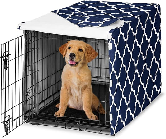 Sweet Jojo Designs 36in. Medium Dog Crate Cover (Navy Blue and White) Pet Cage, Kennel Covers (Neutral, Modern, Geometric for Trellis Collection) by SweetJojoDesigns