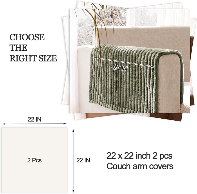 100% Waterproof Couch Arm Covers 2pcs, Fuzzy Chair Arm Covers Thick Soft Recliner Chair Armrest Protectors, Non-Slip Couch Armrest Cover Pet mats for Sofa (Sage Green, 22" x 22" 2 Pack) - Image 7