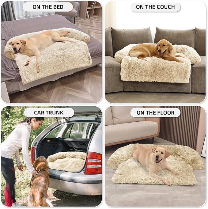 GGIB Calming Dog Bed Fluffy Plush Dog Mat for Furniture Protector with Removable Washable Cover for Large Medium Small Dogs and Cats (Extra Extra Large, Beige) - Image 6