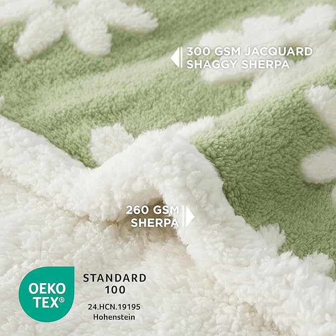 LE SURE Waterproof Dog Blankets for Large Dogs Cute Cozy 3D Jacquard,40x50 | Warm Soft Pet Blanket for Senior Dogs Aesthetic Gift, Washable Sherpa Throw, Reversible Couch Protector, Flower Garden Green - Image 3