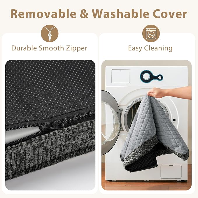 JOEJOY Orthopedic Medium Dog Bed, Washable Dog Crate Bed Medium Sized with Removable Cover, Egg Memory Foam Pet Beds, Light Grey, 29"x18" - Image 6
