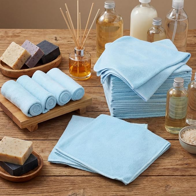 Nuenen Cleaning Cloths for Cars 16 x 16 Inch Ultra Absorbent Towels Drying Microfiber Reusable Cleaning Supplies House Kitchen Window Microfiber Towel(Light Blue,60 Pcs) - Image 2