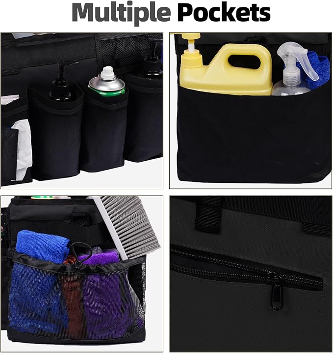 Large Cleaning Supplies Bags for Housekeepers, Professional Wearable Cleaning Supply Caddy for House Cleaners Detail Car Cleaning Supplies Organizer Tote with Handle, Black - Image 6