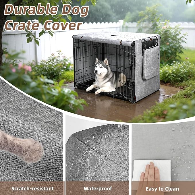 Dog Crate Cover for Anxiety,Water-Resistant & Windproof & Sun Resistant 600D Oxford Kennel Cover with Storage Bag,Calming Indoor Outdoor Pet Crate Cover for 24 Inch Wire Crates,Machine Washable,Gray - Image 2