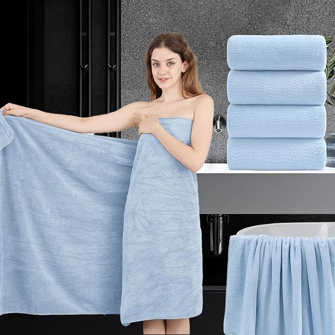 4 Piece Extra Large Bath Towel 35"x70" Oversized Bath Sheet Blue Bath Towel Set for Bathroom Ultra Soft Cozy Highly Absorbent Quick Dry Bathroom Towel for Spa Gym Hotel,Shower Towel for Daily Use by JessyHome