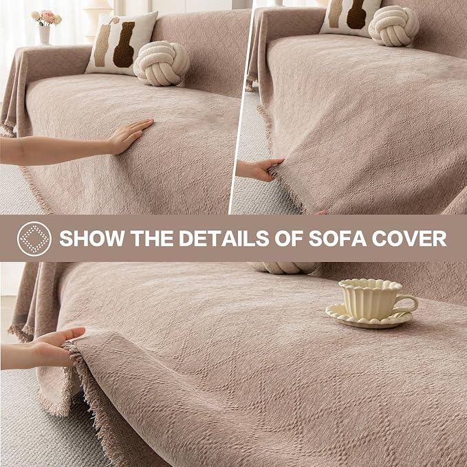 DREAMINGO Modern Chenille Couch Cover Blanket Washable Sofa Covers for 3 Cushion Couch Diamond Weave Textured Furniture Protector for Dogs Soft Coffee Couch Throw Cover, XX-Large 71"x150" - Image 4