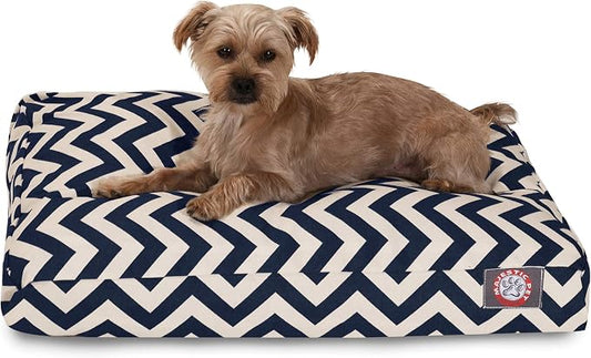 Majestic Pet Chevron Rectangle Dog Bed Washable – Non Slip Comfy Pet Bed – Crate Bed with Removable Washable Cover – Kennel Bed for Sleeping, Polyester Fiber, Small, Navy by MajesticPet