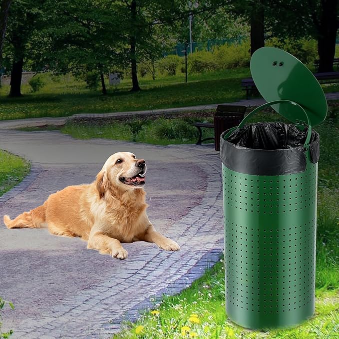VEVOR Dog Poop Trash Can With 50 Liner Bags, 11.5 Gallons Outdoor Waste Bin With Lid & Liner Clip for Pet Waste Station, Disposal Container for Garden Backyard Park - Image 9