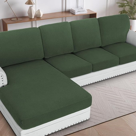 H.VERSAILTEX Sectional Couch Covers 1 Piece Chaise Slipcover L Shape Separate Cushion Couch Cover for Both Left/Right Sectional Couch (Seat Only: 1 Chaises, Bronze Green) by HVERSAILTEX
