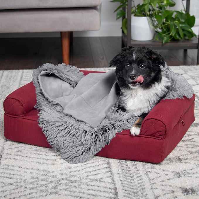 Furhaven Waterproof Throw Blanket for Dogs & Indoor Cats, Reversible Protective Pet Blanket, Small, Long Faux Fur & Velvet, Gray - Image 3
