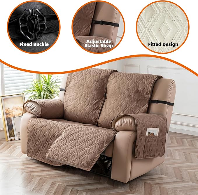 Genina Waterproof Loveseat Recliner Cover Non-Slip, Sofa Cover for Reclining Couch 2 Seat, Washable Couch Cover Loveseat Furniture Protector Cover for Pets Dogs Kids (Camel, Recliner Loveseat) - Image 7