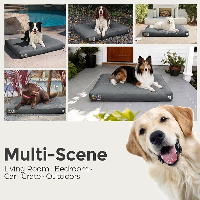 Sytopia Waterproof Outdoor Dog Bed for Large & Senior Dogs, Orthopedic Egg Crate Foam Pet Mat with Removable Washable Cover, Outdoor Indoor Crate Bed for Patio, Camping, Travel & Home 42inch, Grey - Image 5