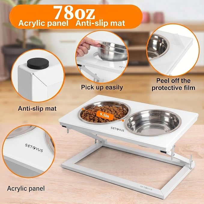 Elevated Dog Bowl, Adjustable Height and Tilt Angle Dog Bowl Stand | Precisely Adjust Height And Tilt Angle, Easy To Clean, Equipped With 2 Stainless Steel Food Bowls, Sturdy And Durable. - Image 2