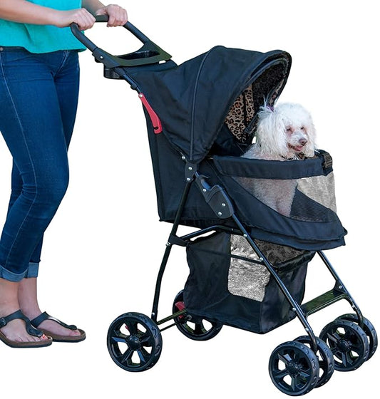 Pet Gear No-Zip Happy Trails Lite Pet Stroller for Cats/Dogs, Zipperless Entry, Easy Fold with Removable Liner, Safety Tether, Storage Basket + Cup Holder, 3 Colors