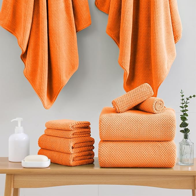 18 Piece Microfiber Bath Towels Set - 6 Bath Sheets,6 Hand Towels And 6 Washcloths,Soft Family Towels,Highly Absorbent Bathroom Towel,Quick Dry Shower Towel Luxury Towels For Hotel Spa Dorm-Tangerine - Image 5