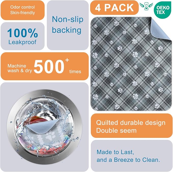 BEAUTYZOO Washable Pee Pads for Dogs, 4 Pack Reusable Puppy Pads, Super Absorbent Dog Pee Pads for Pet Training, Housebreaking and Incontinence, Non-Slip Potty Pads for Floor, Crate, Couch, 36" x 41" - Image 7