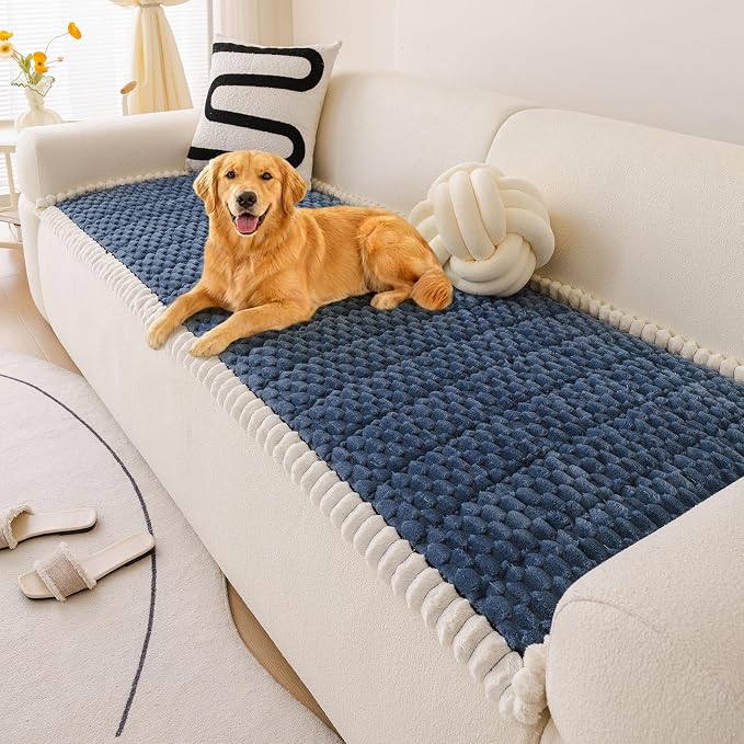 Faux Fur Couch Cover for Dogs Washable, Soft Cozy Non Slip Sectional Sofa Cover, Pet Couch Covers for 3 Cushion Sofa L Shaped, Furniture Protector for Pets Kids(Blue,28"x70") by WelcometoXSlive