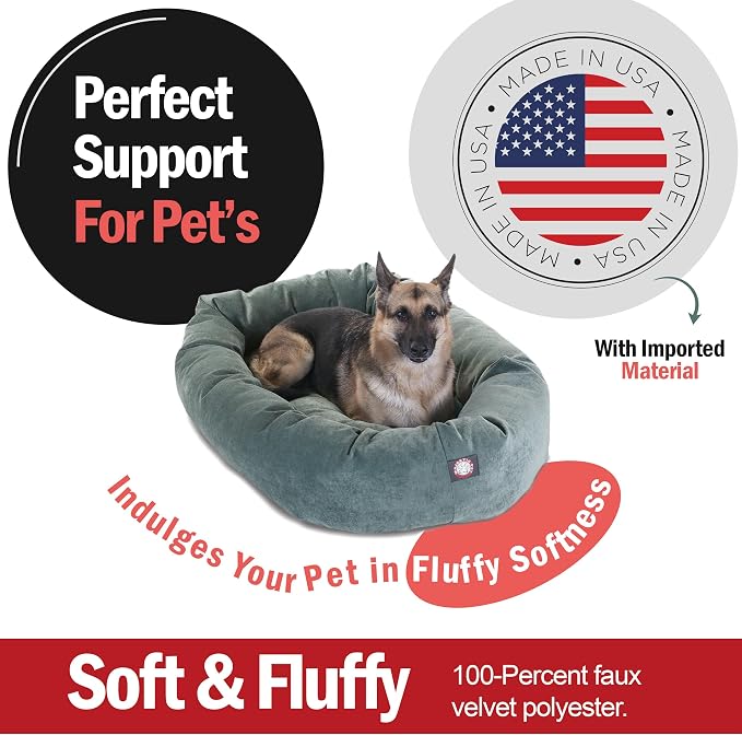 Majestic Pet 52 Inch Micro Velvet Calming Dog Bed Washable – Cozy Soft Round Dog Bed with Spine for Head Support - Fluffy Donut Puppy Mat 52x35x11 (inch) X- Large – Azure - Image 2