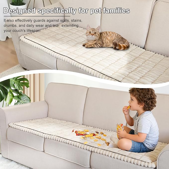 U-NICE HOME Oversized Fuzzy Couch Cover, Beige, 27.6''x80'' | Non-Slip, Washable, Couch cover for dog, Pet friendly, Furniture Protector - Image 5