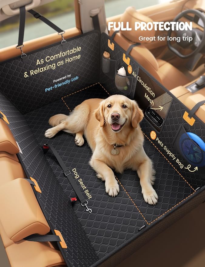 Lamicall Dog Car Seat Cover for Back Seat with Hard Bottom for Truck XL | Upgraded Anti-Ripped Back Seat Extender for Dogs, Waterproof Dog Hammock for Car with Mesh Window, Pet Backseat Protector - Image 4
