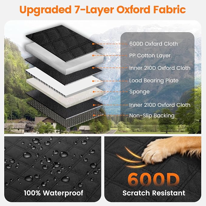 Dog Seat Cover for Back Seat, Hard Bottom Car Seat Cover for Dogs | Back Seat Extender Holds 500 lbs, Waterproof Back Seat Pet Cover for Dogs, Dog Hammock Travel Accessories for Car,SUV,Truck - Image 3
