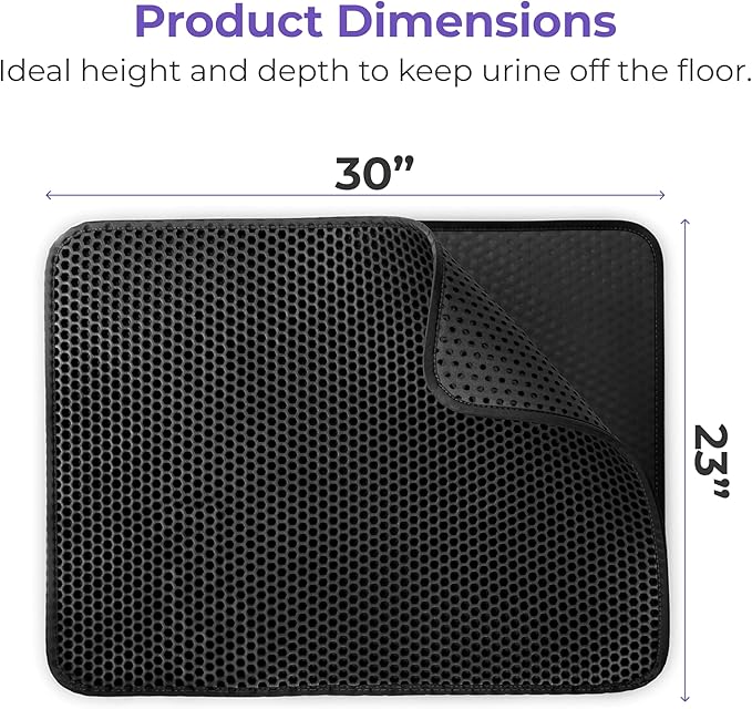 iPrimio Large Cat Litter Trapper Mat with Exclusive Urine/Waterproof Layer - Cat Litter Mat - Larger Holes with Urine Puppy Pad Option for Messy Cats - Soft on Paws and Light - 30" x 23" (Black Color) - Image 3