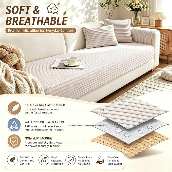 Waterproof Couch Cover for Dogs, Sofa Covers Washable & Non-Slip, Soft Dog Bed Blanket Protector for Sectional, Loveseat, Living Room Furniture (Creamy White, 35.43"x 62.99" 1 Pack) - Image 3