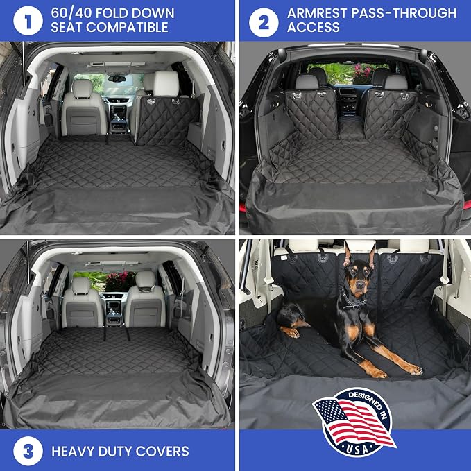 4Knines Split Cargo Liner for SUV – For Dogs & Pets, Heavy-Duty, Waterproof Trunk Mat & Cargo Cover – Fits 60/40 Split Bench & Armrest Pass-Through – Machine Washable, Non-Slip, Durable (Small, Black) - Image 6