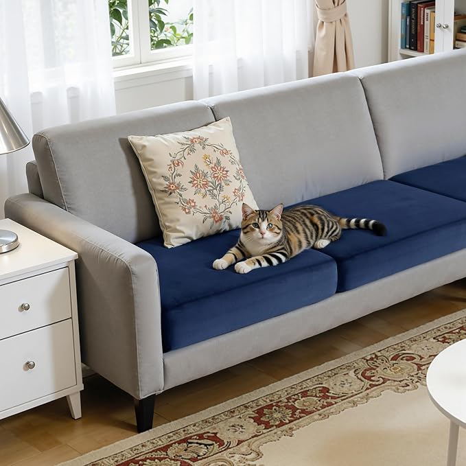 Hokway Velvet Couch Cushion Covers Water Resistant Seat Covers Stretch Sofa Cushion Protector(2 Cushion Sofa, Navy) - Image 3