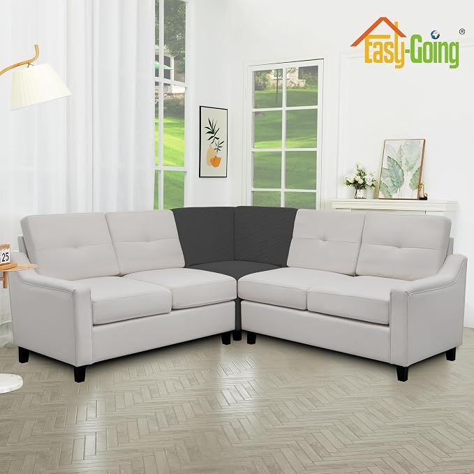 Easy-Going Stretch Soft Sectional Corner Sofa Couch Slipcover Dark Gray | 1-Piece Sofa Cover Furniture Protector with Bottom For Kids, Pet, Spandex Jacquard Machine Washable for Living Room - Image 3