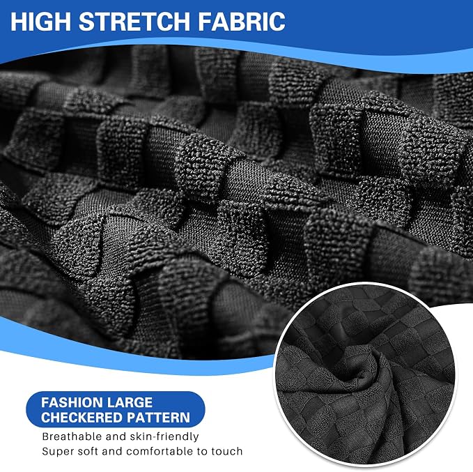 YEMYHOM Stretch Individual Cushion Covers Sofa Chair Seat Cushion Slipcovers Soft Couch Cover Replacement Large Checkered Furniture Protector with Elastic Bottom (1 Pc Cushion Cover, Black) - Image 5